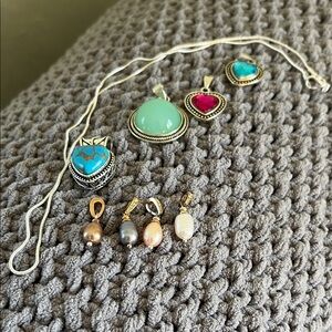 Elegant Silver and Turquoise Pendant Necklace Set